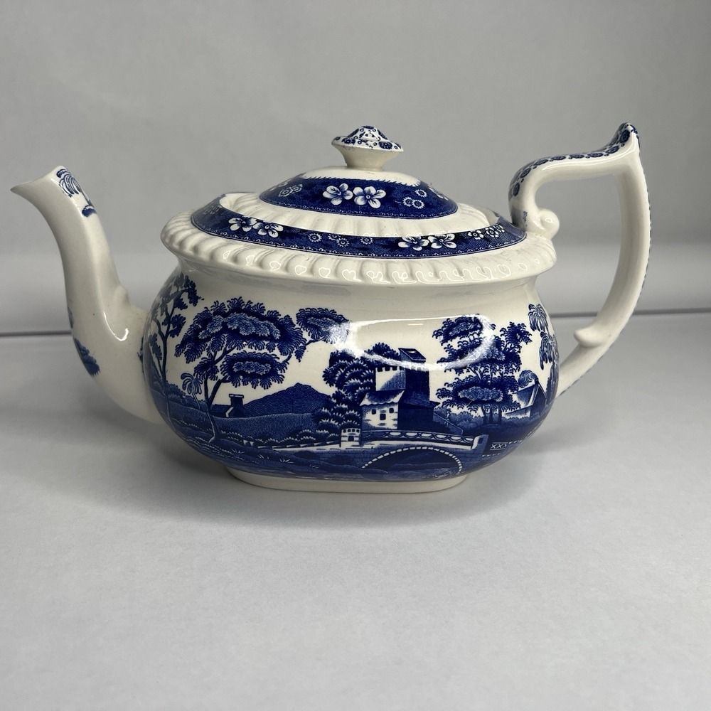 Vintage Spode Copeland Tower Blue Gadroon Squared Teapot